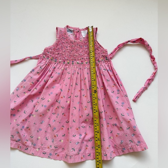 Vintage “Sweet Treasures” Smocked Dress- Pink Floral -Button &Bow Back -Size 24m - Picture 6 of 7